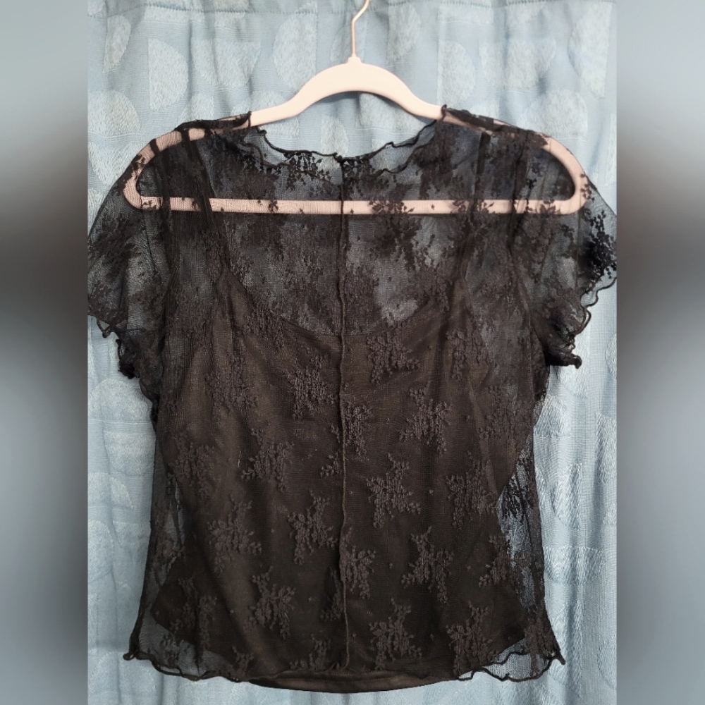 2 Pc Black Lace Top No Comment Jr XL